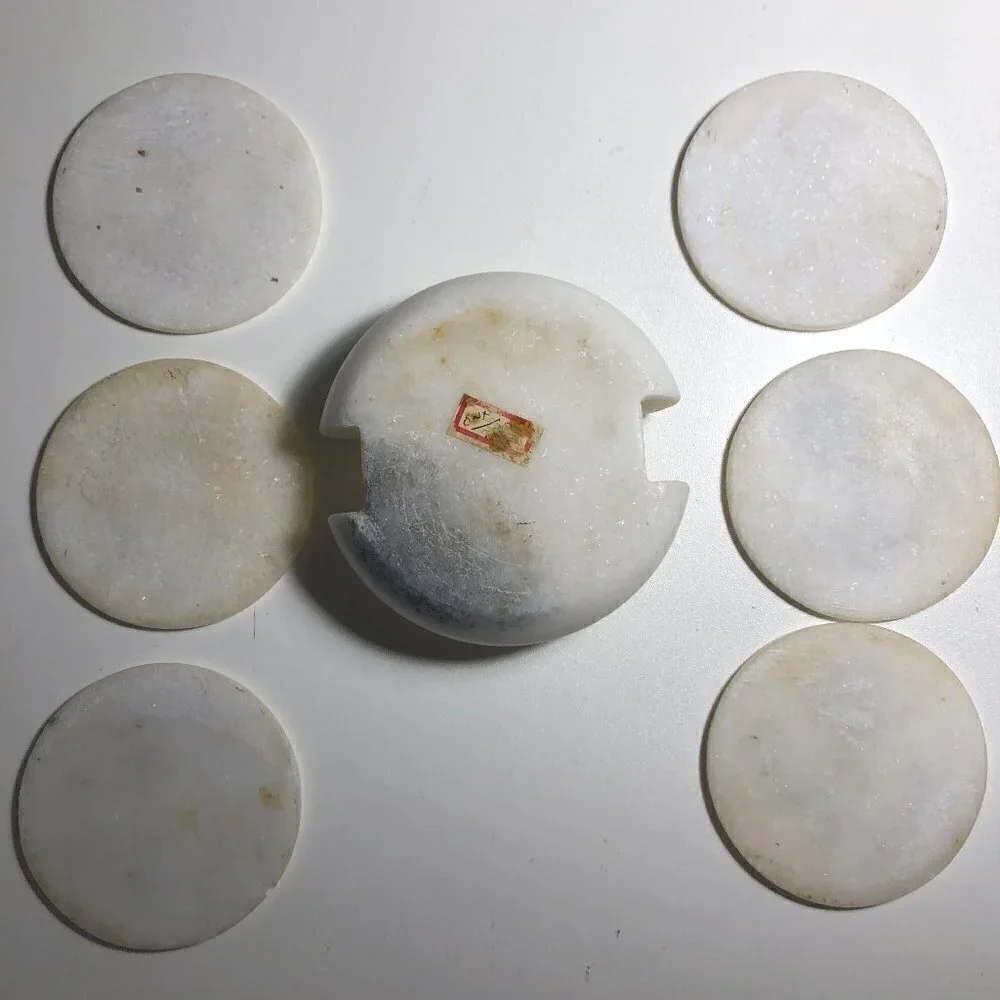 🎄 Natural Marble Mug Glass Coaster Set of 6 Floral Inlay Art #82-3